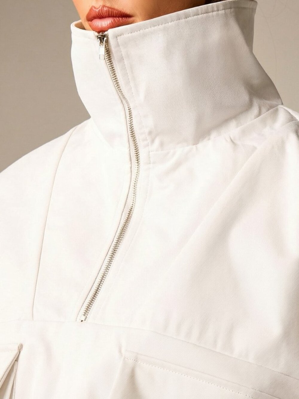 White Casual Women's Half Zip Pullover Lightweight Jacket - Picture 4 of 5
